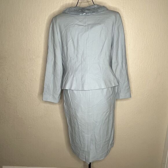 BICCI Florine Wachter Blue Wool Mink Collar  Skirt Suit Womens Size 14 ALTERED - Picture 9 of 16
